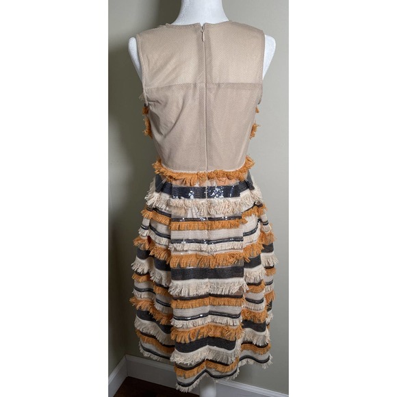 Eva Mendez Dress Orange Woman’s Size 6 Orange Cream Sequin Flapper Style Fringe - Picture 3 of 11